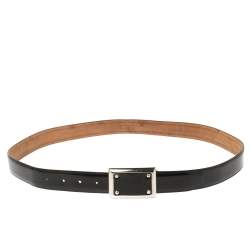 Pre Owned Dolce & Gabbana Black Patent Leather Logo Plaque Belt 105CM