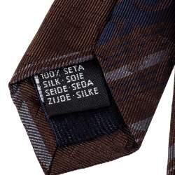 Pre Owned Dolce & Gabbana Brown Logo Silk Striped Tie 