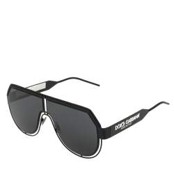 Pre Owned Dolce & Gabbana Black Miami DG 2261 Shield Aviator Sunglasses