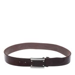 Pre Owned Dolce & Gabbana Dark Brown Leather Logo Plaque Belt 85CM
