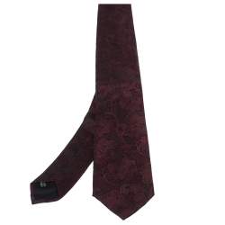 Pre Owned Dolce & Gabbana Burgundy Floral Silk Jacquard Tie