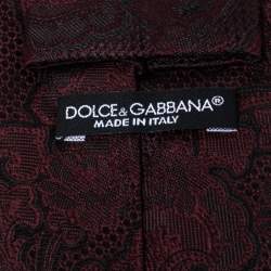 Pre Owned Dolce & Gabbana Burgundy Floral Silk Jacquard Tie