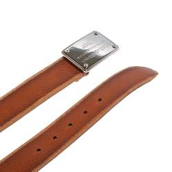 Pre Owned Dolce & Gabbana Brown Ombre Leather Logo Plaque Belt 95CM