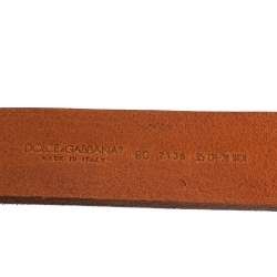 Pre Owned Dolce & Gabbana Brown Ombre Leather Logo Plaque Belt 95CM