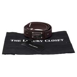 Pre Owned حزام دولتشي أند غابانا جلد بني داكن بلوحة الشعار 95سم