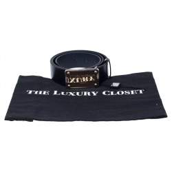 Pre Owned Dolce & Gabbana Navy Blue Leather Logo Plaque Belt 95 CM