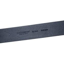 Pre Owned Dolce & Gabbana Navy Blue Leather Logo Plaque Belt 95 CM