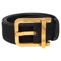 مملوكة مسبقًا Dolce & Gabbana Black Suede Buckle Belt 100CM