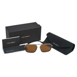 Pre Owned Dolce & Gabbana Gunmetal Tone/ Brown DG 2193 Navigator Sunglasses