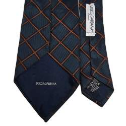 Pre Owned Dolce & Gabbana Cravatte Navy Blue Patterned Silk Jacquard Tie
