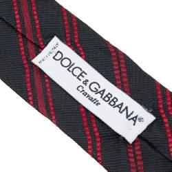 Dolce & Gabbana Red & Black Striped Silk Jacquard Tie