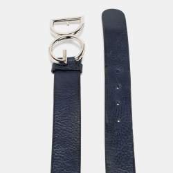 Pre Owned Dolce & Gabbana Navy Blue/Black Leather Logo Buckle Belt 95CM