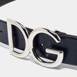 Pre Owned Dolce & Gabbana Navy Blue/Black Leather Logo Buckle Belt 95CM