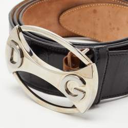 Dolce & Gabbana Black Eel Leather DG Oval Buckle Belt 105CM