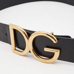 Pre Owned Dolce & Gabbana Black Leather D&G Logo Belt 90CM