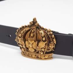 Dolce & Gabbana Black Leather Crown Buckle Belt 95CM