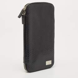 Dolce & Gabbana Black Watersnake Leather Zip Around Organizer