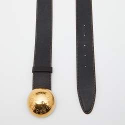 Pre Owned Dolce & Gabbana Black Leather Round Logo Plague Belt 95 CM