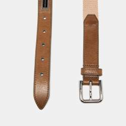 Dolce & Gabbana Beige/Brown Canvas and Leather Belt 90CM