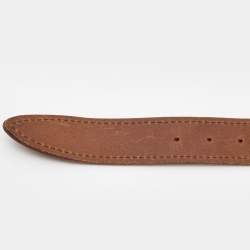 Pre Owned Dolce & Gabbana Brown Leather Logo Plaque Belt 95 CM
