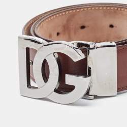 Pre Owned Dolce & Gabbana Brown Leather DG Logo Buckle Belt 100 CM