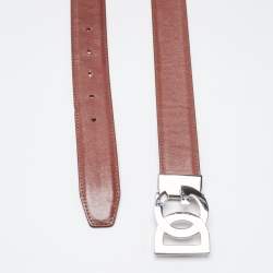 Pre Owned Dolce & Gabbana Brown Leather DG Logo Buckle Belt 100 CM