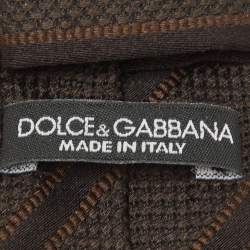 Pre Owned Dolce & Gabbana Brown Striped Silk Skinny Tie