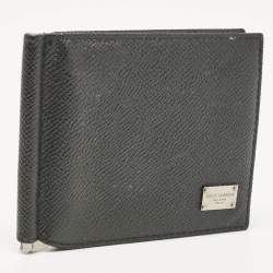 Dolce & Gabbana Black Leather Money Clip Bifold Card Holder