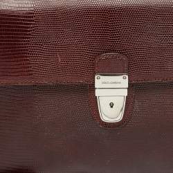 Dolce & Gabbana Burgundy Lizard Embossed Leather Wristlet Lock Pouch
