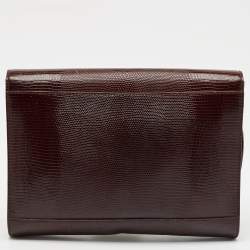 Dolce & Gabbana Burgundy Lizard Embossed Leather Wristlet Lock Pouch