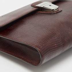 Dolce & Gabbana Burgundy Lizard Embossed Leather Wristlet Lock Pouch