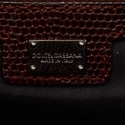 Dolce & Gabbana Burgundy Lizard Embossed Leather Wristlet Lock Pouch