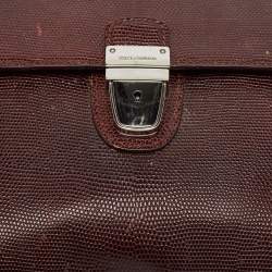 Dolce & Gabbana Burgundy Lizard Embossed Leather Wristlet Lock Pouch