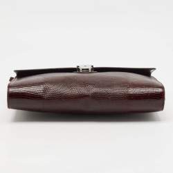 Dolce & Gabbana Burgundy Lizard Embossed Leather Wristlet Lock Pouch