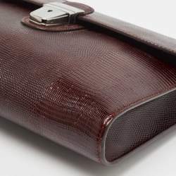 Dolce & Gabbana Burgundy Lizard Embossed Leather Wristlet Lock Pouch