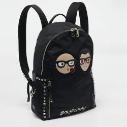 Dolce & Gabbana Black Leather and Nylon Studded Patch Backpack