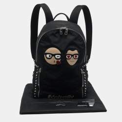 Dolce & Gabbana Black Leather and Nylon Studded Patch Backpack