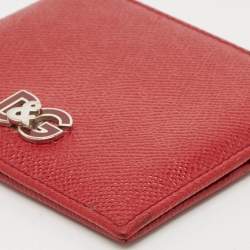 Dolce & Gabbana Red Leather Logo Plaque Bifold Wallet