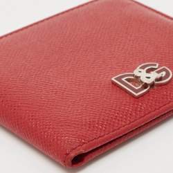 Dolce & Gabbana Red Leather Logo Plaque Bifold Wallet
