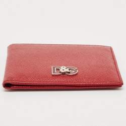 Dolce & Gabbana Red Leather Logo Plaque Bifold Wallet
