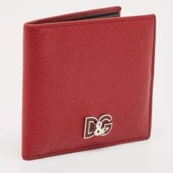 Dolce & Gabbana Red Leather Logo Plaque Bifold Wallet