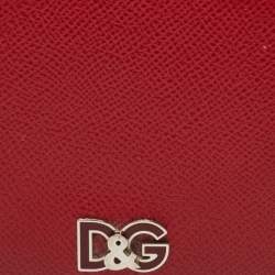 Dolce & Gabbana Red Leather Logo Plaque Bifold Wallet