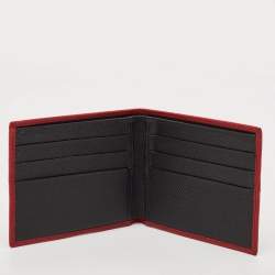 Dolce & Gabbana Red Leather Logo Plaque Bifold Wallet