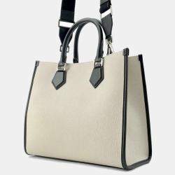 Dolce&Gabbana Natural/Black Canvas Leather Logo 2Way Tote Bag