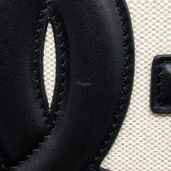 Dolce&Gabbana Natural/Black Canvas Leather Logo 2Way Tote Bag