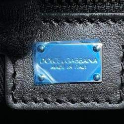 Dolce&Gabbana Natural/Black Canvas Leather Logo 2Way Tote Bag