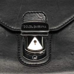 Pre Owned Dolce & Gabbana Envelope Black Leather Wristlet Pouch