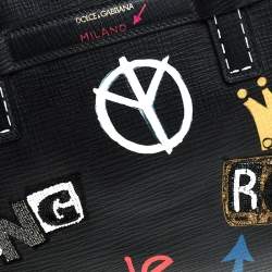 Dolce & Gabbana Black Leather Embellished Patch Briefcase