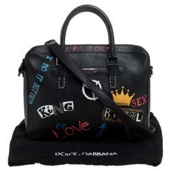 Dolce & Gabbana Black Leather Embellished Patch Briefcase