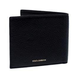 Dolce & Gabbana Black Leather Bottalato Radio 6 CC Bifold Wallet